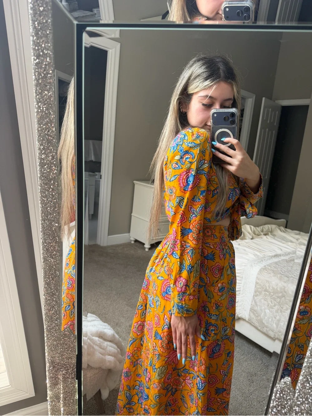 House of Harlow 1960 Yellow Floral Tie-Front Maxi Dress